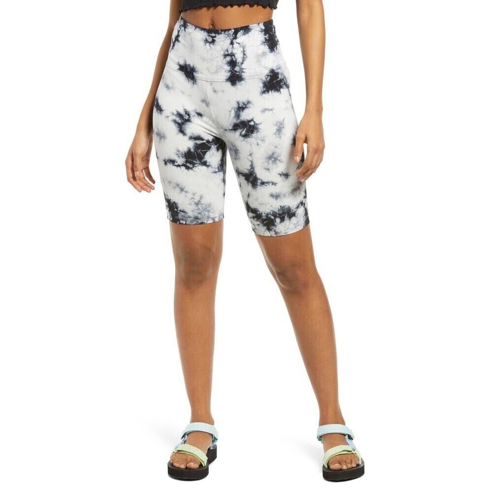 BP Stretch Cotton High Waist Biker Shorts Black/White Tie Dye M - Picture 1 of 2